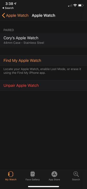 取消配對Apple Watch