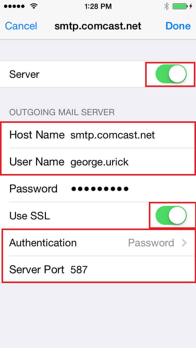 Comcast SMTP 設定