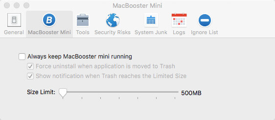 取消選中「始終保持MacBooster Mini運行」